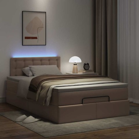 Łóżko otomana z materacami i LED, cappucino, 120x190cm ekoskóra