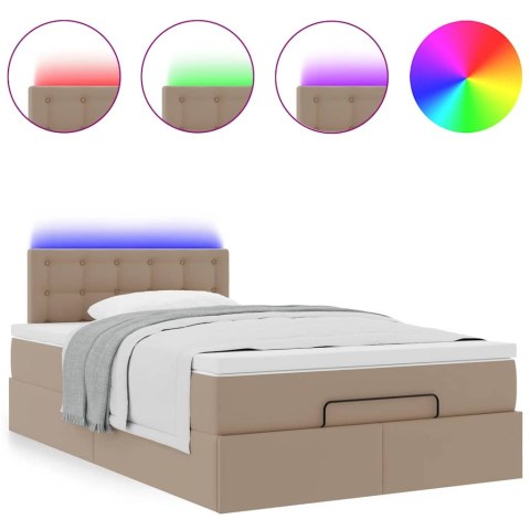 Łóżko otomana z materacami i LED, cappucino, 120x190cm ekoskóra