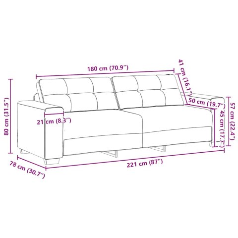 Sofa 3-osobowa jasnoszara 220x78x80 cm Tkanina