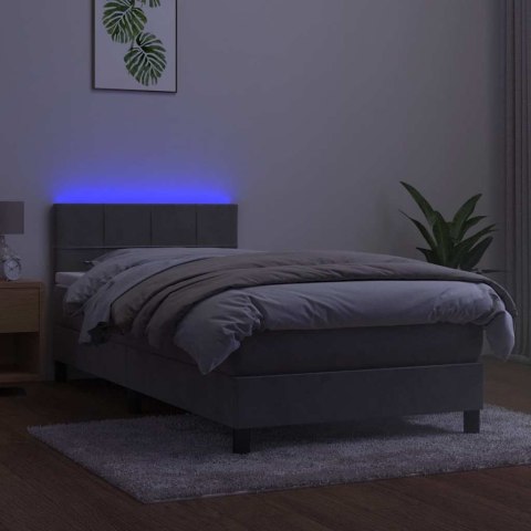 Łóżko kontynentalne z materacem i LED, szare 80x200 cm, aksamit
