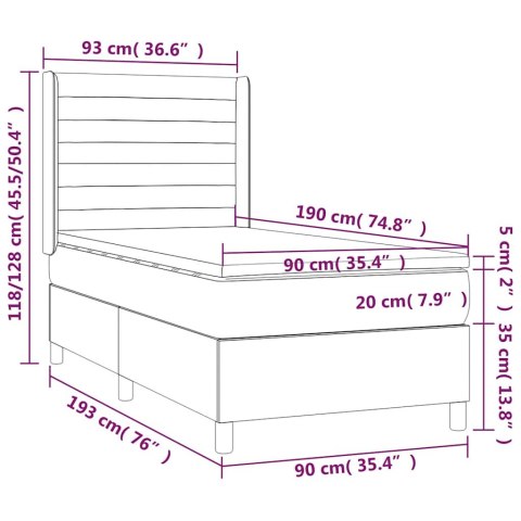 Łóżko kontynentalne, materac i LED, niebieski aksamit 90x190 cm