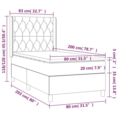 Łóżko kontynentalne z materacem i LED, czarny aksamit 80x200 cm