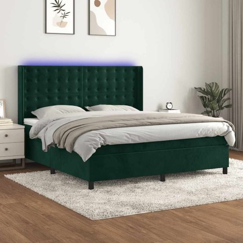 Łóżko kontynentalne z materacem i LED zielony aksamit 180x200cm