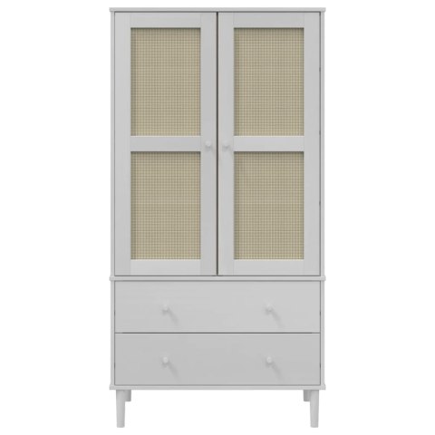 Szafa SENJA, imitacja rattanu, biała, 90x55x175 cm, sosnowa