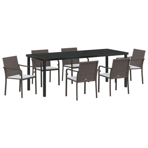 Zestaw do jadalni w ogrodzie 7 pcs Brązowy i czarny Rattan PE