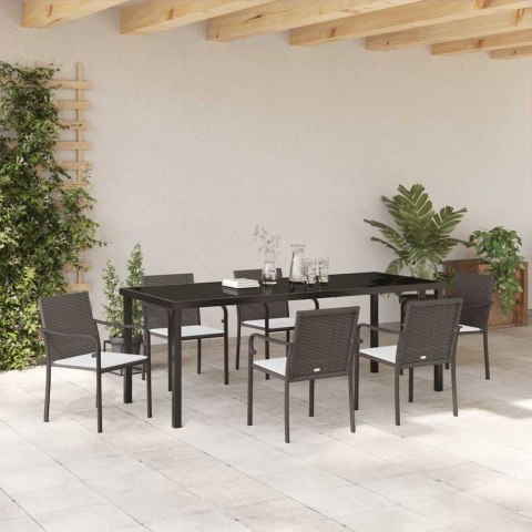 Zestaw do jadalni w ogrodzie 7 pcs Brązowy i czarny Rattan PE