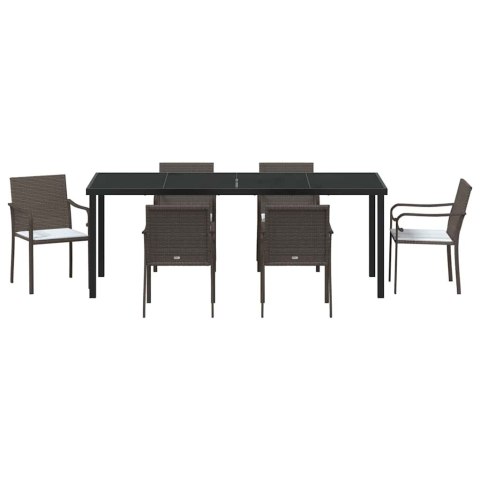 Zestaw do jadalni w ogrodzie 7 pcs Brązowy i czarny Rattan PE