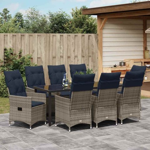 Zestaw stół i krzesła z poduszką 9 pcs Szary Rattan PE