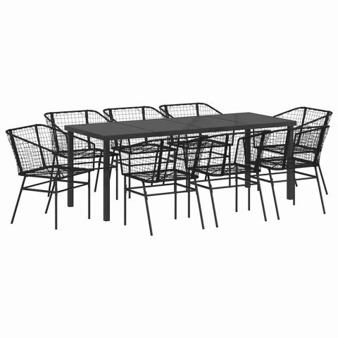 Zestaw do jadalni w ogrodzie 9 pcs Czarny polirattan