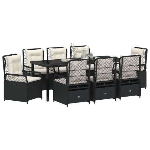 Zestaw do jadalni w ogrodzie 9 pcs Czarny polirattan