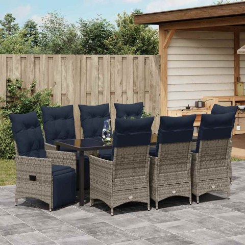 Zestaw stół i krzesła z poduszką 9 pcs Szary Rattan PE