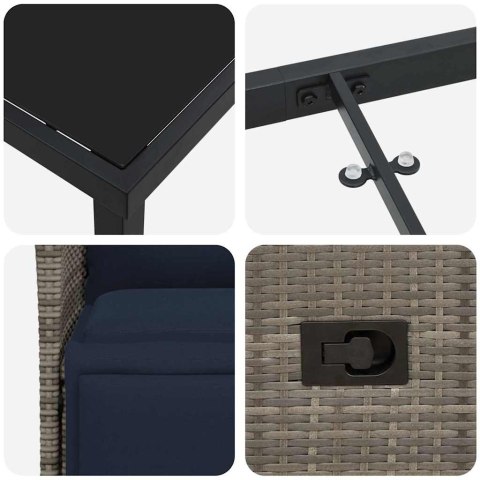 Zestaw stół i krzesła z poduszką 9 pcs Szary Rattan PE