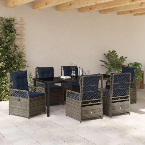 Zestaw do jadalni w ogrodzie 7 pcs Szary polirattan