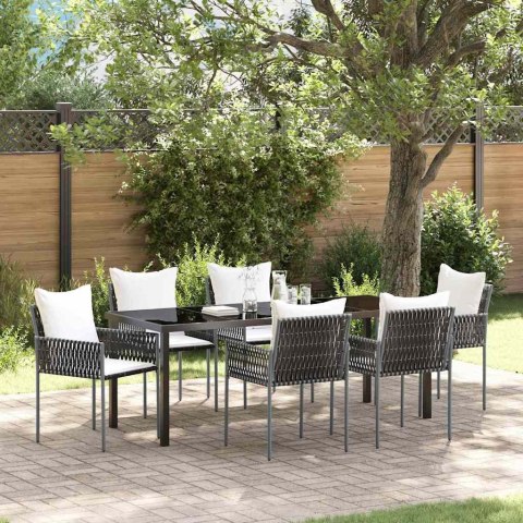 Zestaw do jadalni w ogrodzie 7 pcs Brązowy i czarny Rattan PE
