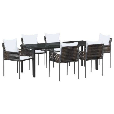 Zestaw do jadalni w ogrodzie 7 pcs Brązowy i czarny Rattan PE
