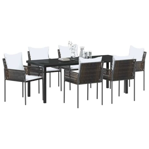 Zestaw do jadalni w ogrodzie 7 pcs Brązowy i czarny Rattan PE