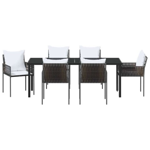 Zestaw do jadalni w ogrodzie 7 pcs Brązowy i czarny Rattan PE