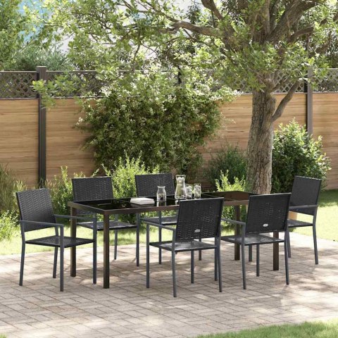 Zestaw do jadalni w ogrodzie 7 pcs Czarny Rattan PE