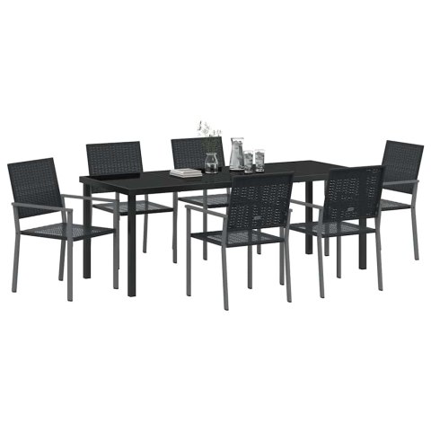 Zestaw do jadalni w ogrodzie 7 pcs Czarny Rattan PE