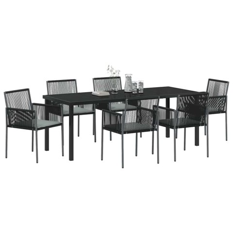 Zestaw do jadalni w ogrodzie 7 pcs Czarny Rattan PE