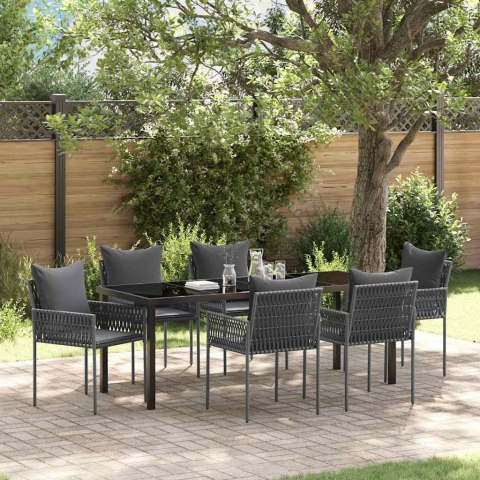 Zestaw do jadalni w ogrodzie 7 pcs Czarny i szary Rattan PE