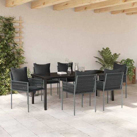 Zestaw do jadalni w ogrodzie 7 pcs Czarny i szary Rattan PE