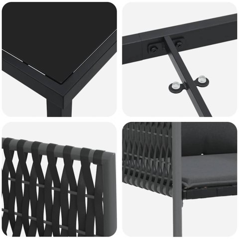 Zestaw do jadalni w ogrodzie 7 pcs Czarny i szary Rattan PE