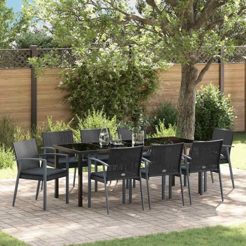 Zestaw do jadalni w ogrodzie 9 pcs Czarny i szary Rattan PE