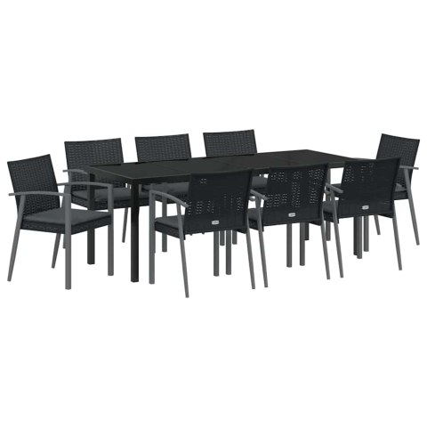 Zestaw do jadalni w ogrodzie 9 pcs Czarny i szary Rattan PE