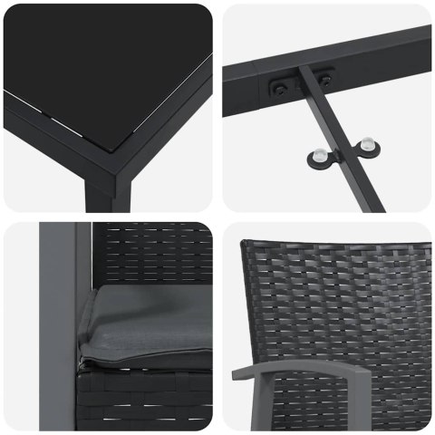 Zestaw do jadalni w ogrodzie 9 pcs Czarny i szary Rattan PE
