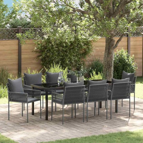 Zestaw do jadalni w ogrodzie 9 pcs Czarny i szary Rattan PE
