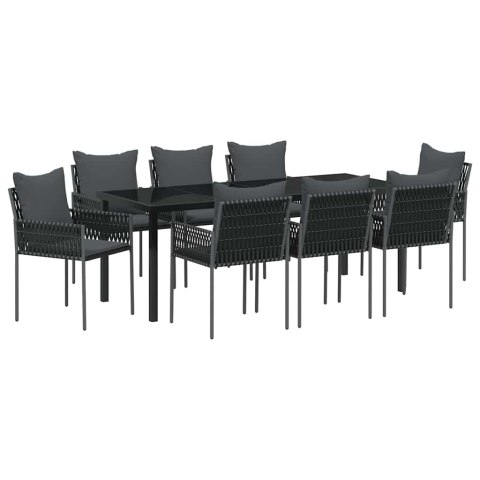 Zestaw do jadalni w ogrodzie 9 pcs Czarny i szary Rattan PE
