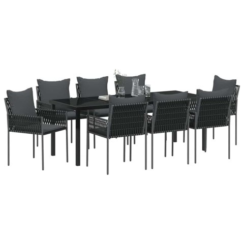 Zestaw do jadalni w ogrodzie 9 pcs Czarny i szary Rattan PE