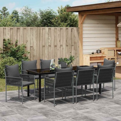 Zestaw do jadalni w ogrodzie 9 pcs Czarny i szary Rattan PE