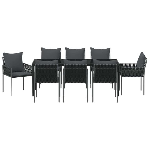 Zestaw do jadalni w ogrodzie 9 pcs Czarny i szary Rattan PE