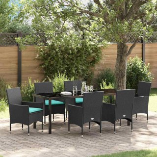 Zestaw stół i krzesła z poduszką 7 pcs Czarny Rattan PE