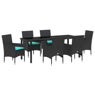 Zestaw stół i krzesła z poduszką 7 pcs Czarny Rattan PE