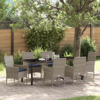 Zestaw stół i krzesła z poduszką 7 pcs Szary Rattan PE