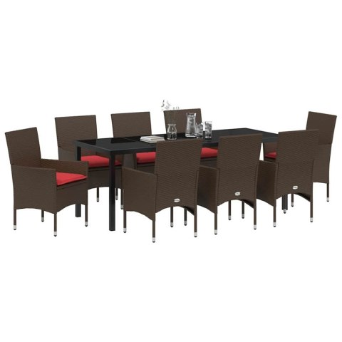 Zestaw stół i krzesła z poduszką 9 pcs Brązowy Rattan PE