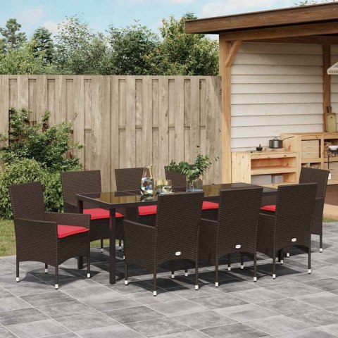 Zestaw stół i krzesła z poduszką 9 pcs Brązowy Rattan PE