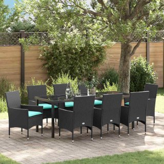 Zestaw stół i krzesła z poduszką 9 pcs Czarny Rattan PE