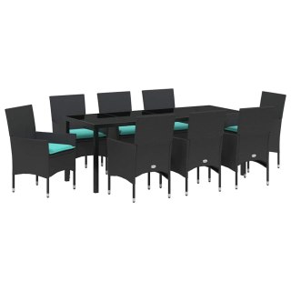 Zestaw stół i krzesła z poduszką 9 pcs Czarny Rattan PE