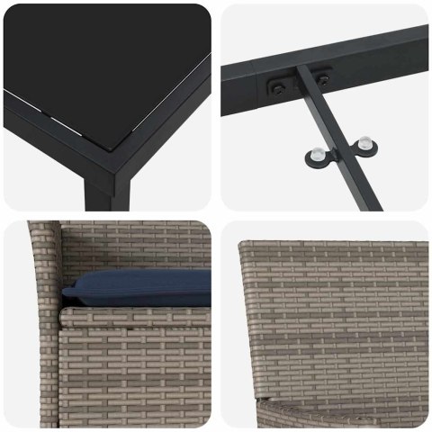 Zestaw stół i krzesła z poduszką 9 pcs Szary Rattan PE