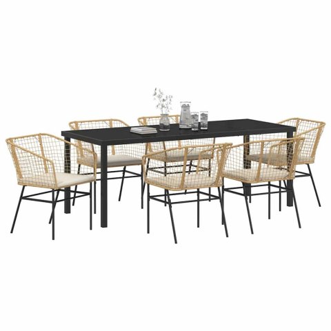 Zestaw do jadalni w ogrodzie 7 pcs Brązowy polirattan