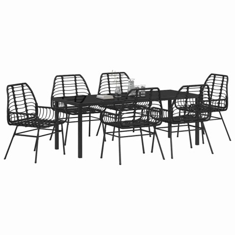 Zestaw do jadalni w ogrodzie 7 pcs Czarny polirattan