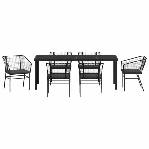 Zestaw do jadalni w ogrodzie 7 pcs Czarny polirattan