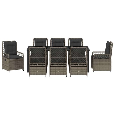 Zestaw do jadalni w ogrodzie 9 pcs Szary polirattan
