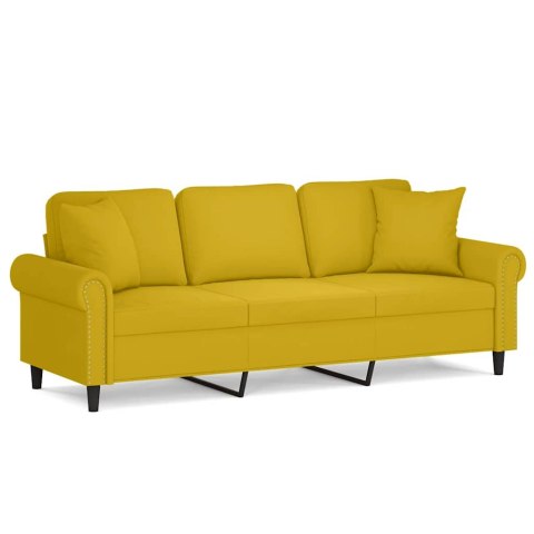 3-osobowa sofa z poduszkami, żółta, 180 cm, aksamit