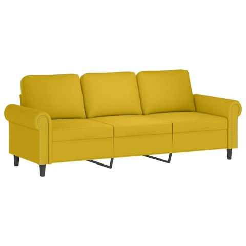 3-osobowa sofa z poduszkami, żółta, 180 cm, aksamit