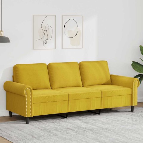 Sofa 3-osobowa, żółty, 180 cm, tapicerowana aksamitem